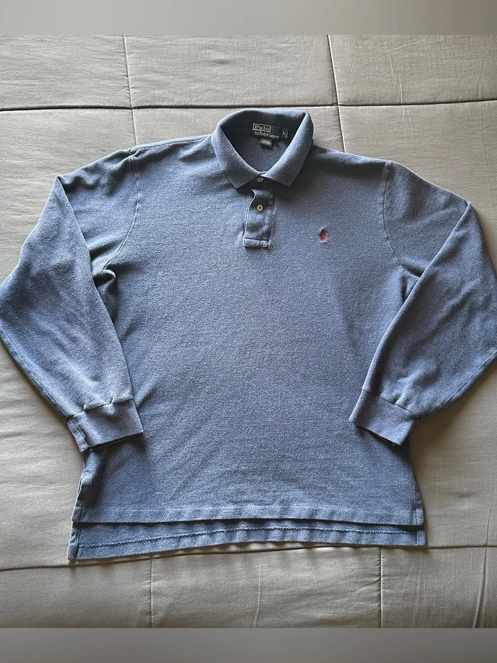 Ralph Lauren Long Sleeve Polo Shirt - Heather Blue with Red Pony